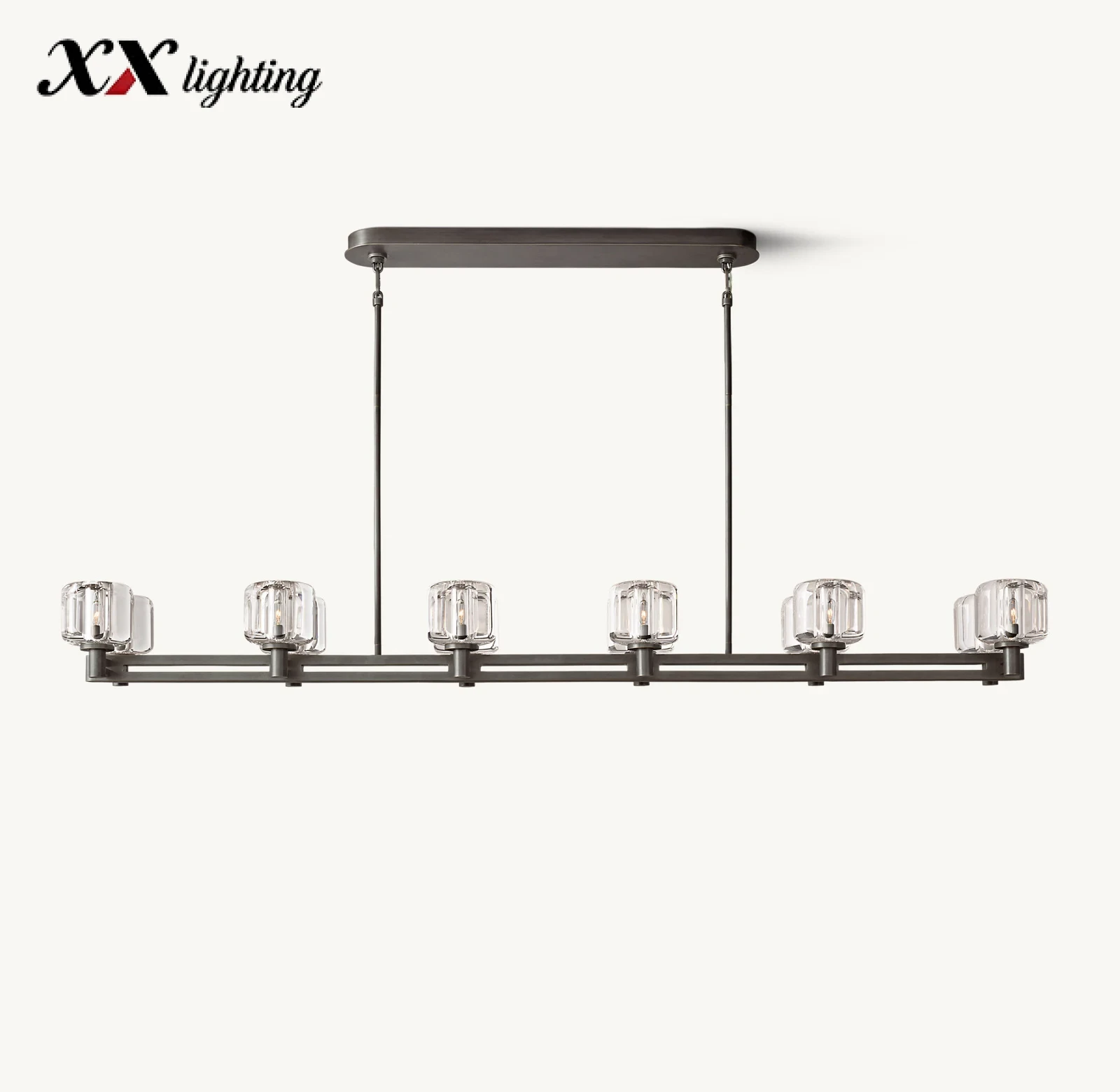 Demaret Double Linear Chandelier 54 inch - 72″, Polished Nickel