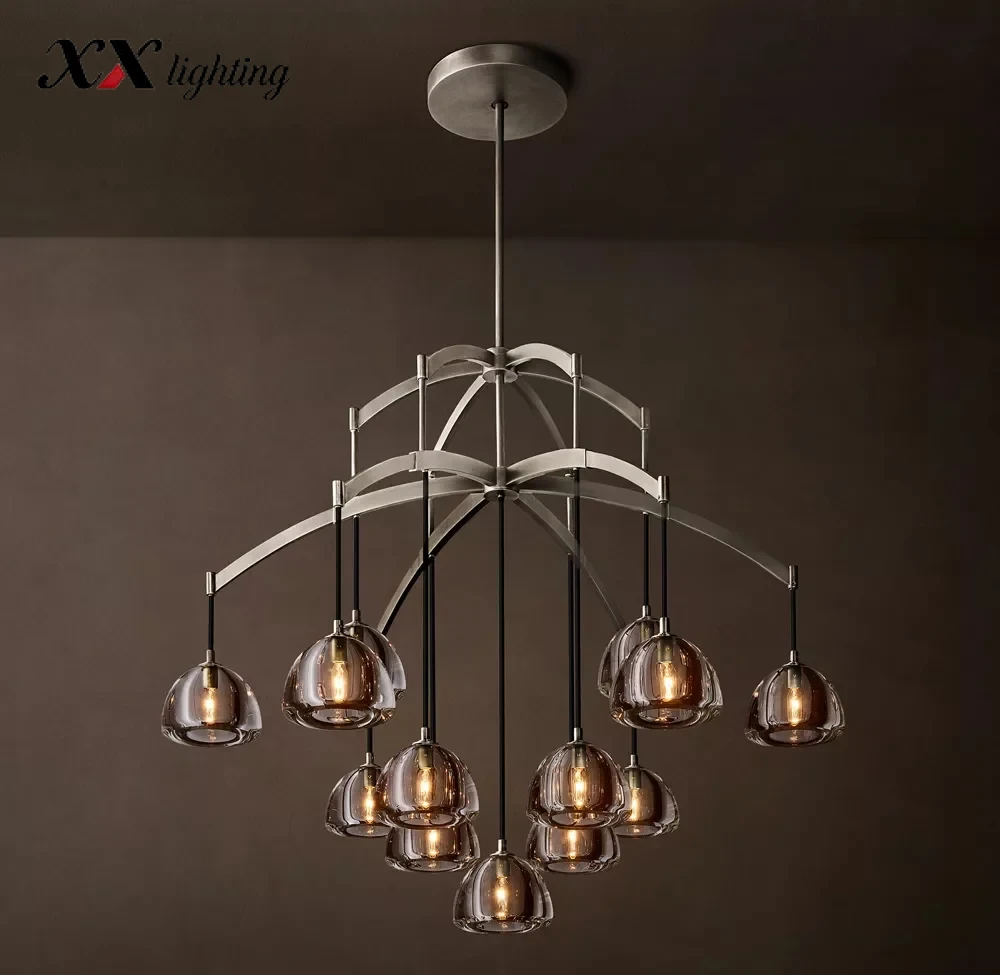 Hemisphere Round Chandelier 36 inch - 48″, Polished Nickel