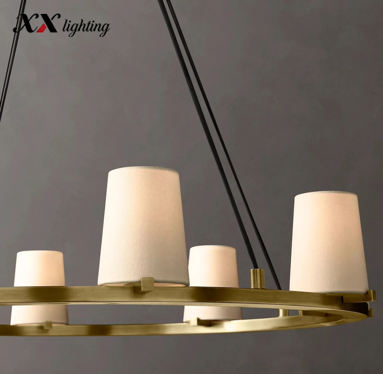 Pauillac Fabric Shade Round Chandelier 36 inch - 48", Polished Nickel