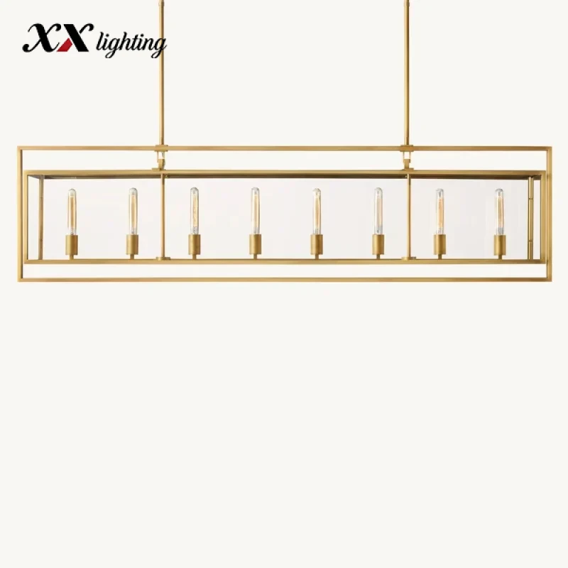 Beckman Rectangular Chandelier 54 inch - 72", Lacquered Burnished Brass