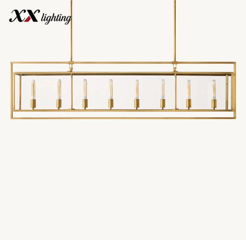 Beckman Rectangular Chandelier 54 inch - 72", Lacquered Burnished Brass