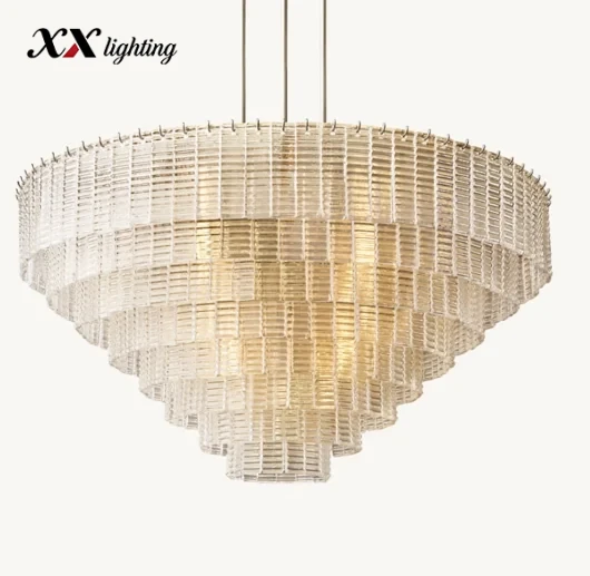Sirene Clear Glass Round Chandelier - 52", Satin Nickel
