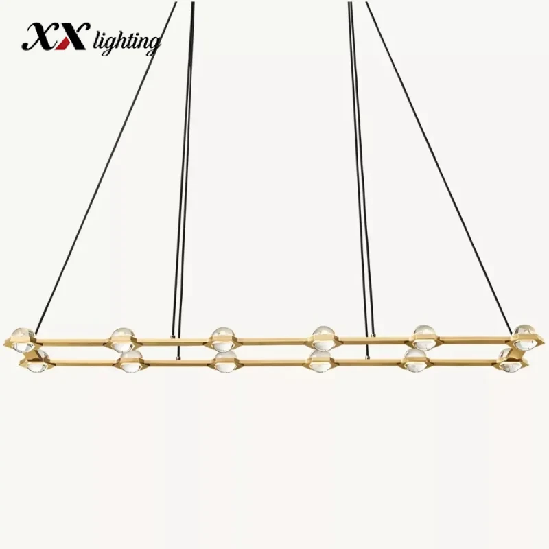 Éclatant Rectangular Chandelier72 inch - 72″, Lacquered Burnished Brass