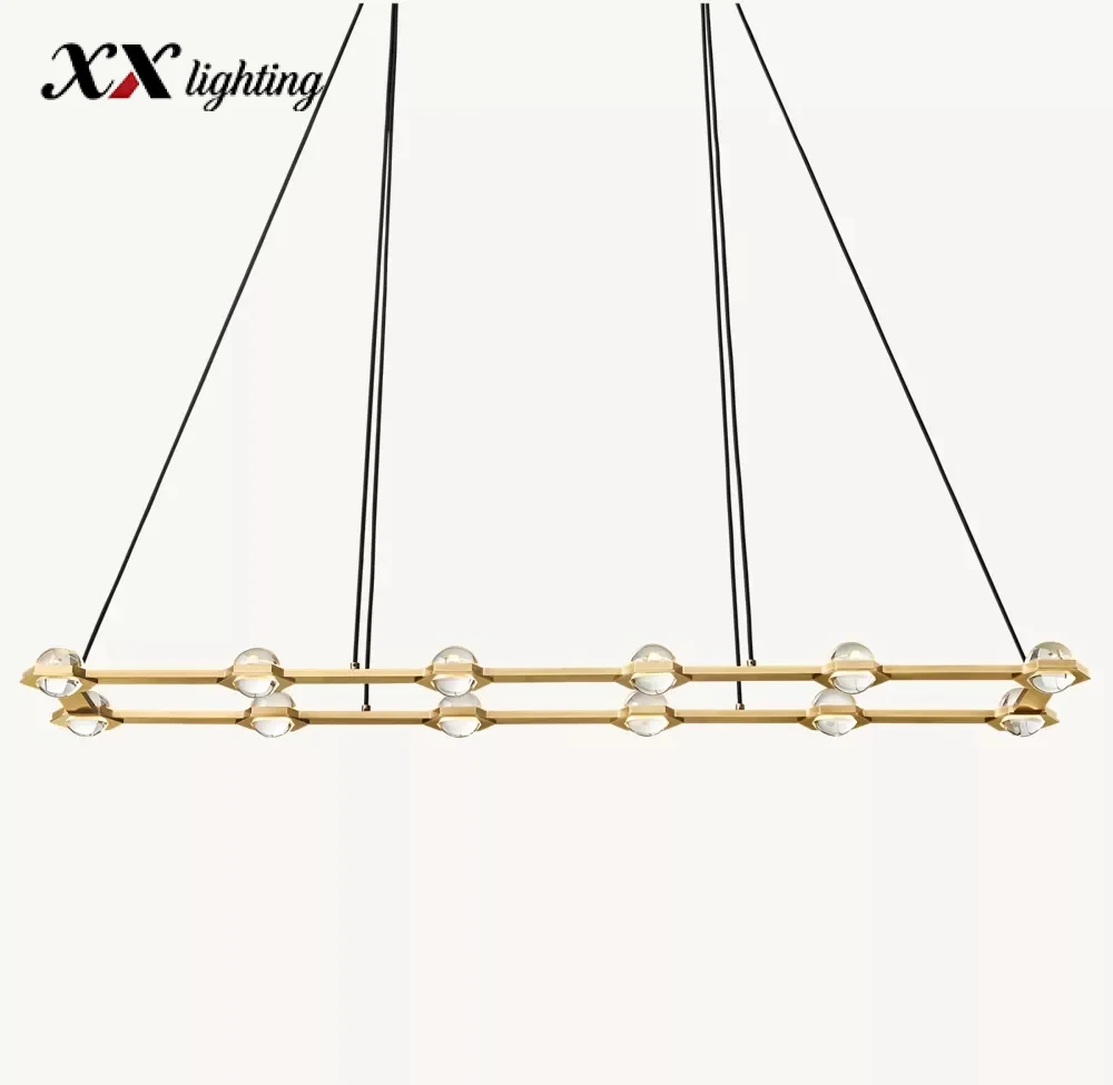 Éclatant Rectangular Chandelier72 inch - 72″, Lacquered Burnished Brass