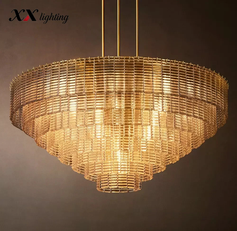 Sirene Clear Glass Round Chandelier - 52", Satin Nickel
