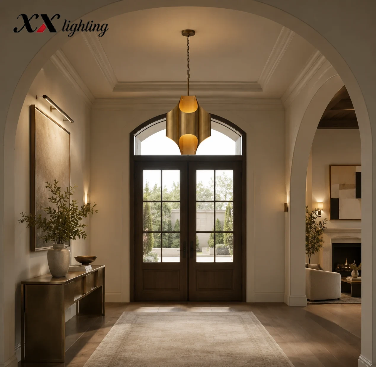 Cathedral Pendant Light 15 inch - 15″, Lacquered Burnished Brass