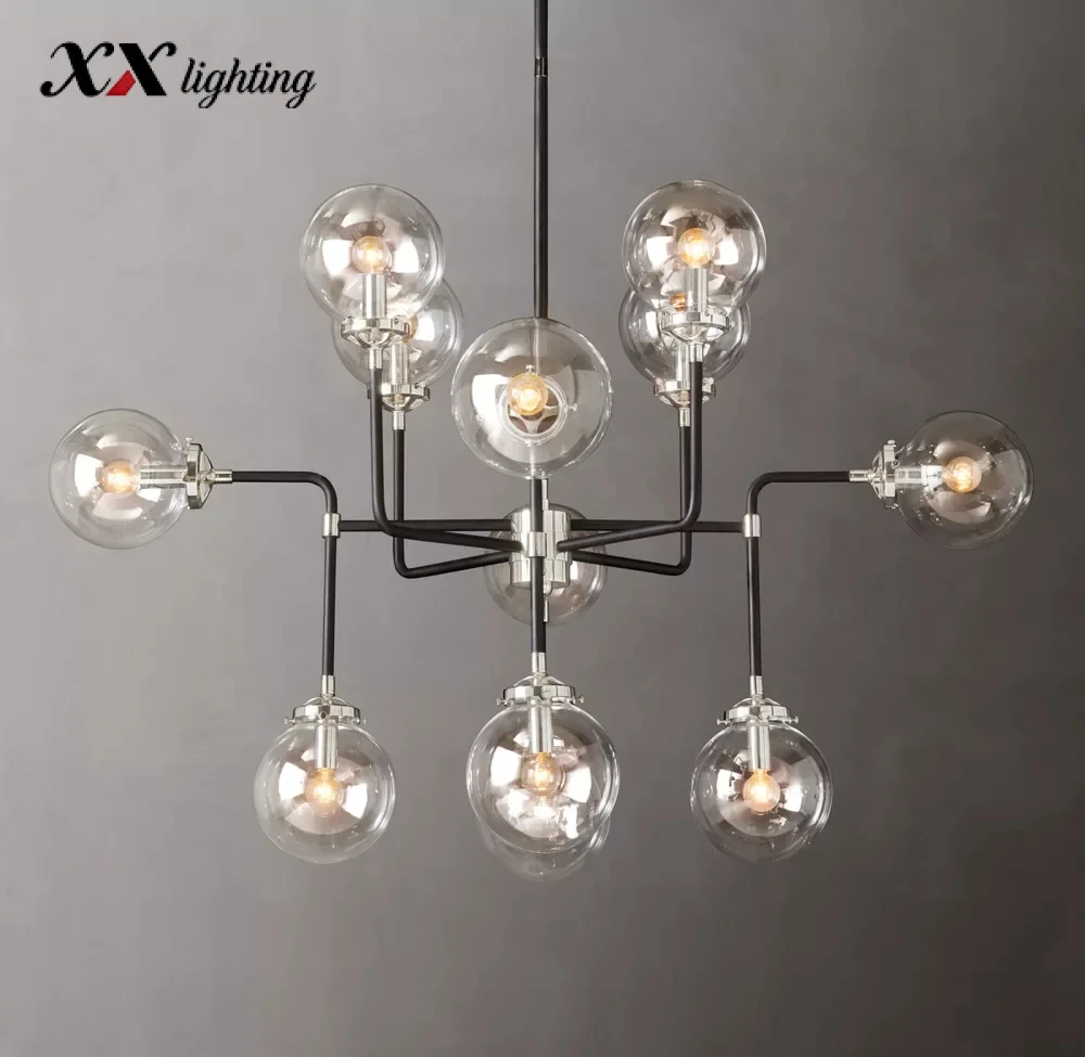 Bistro Globe Clear Glass Chandelier 34 inch - 42", Polished Nickel