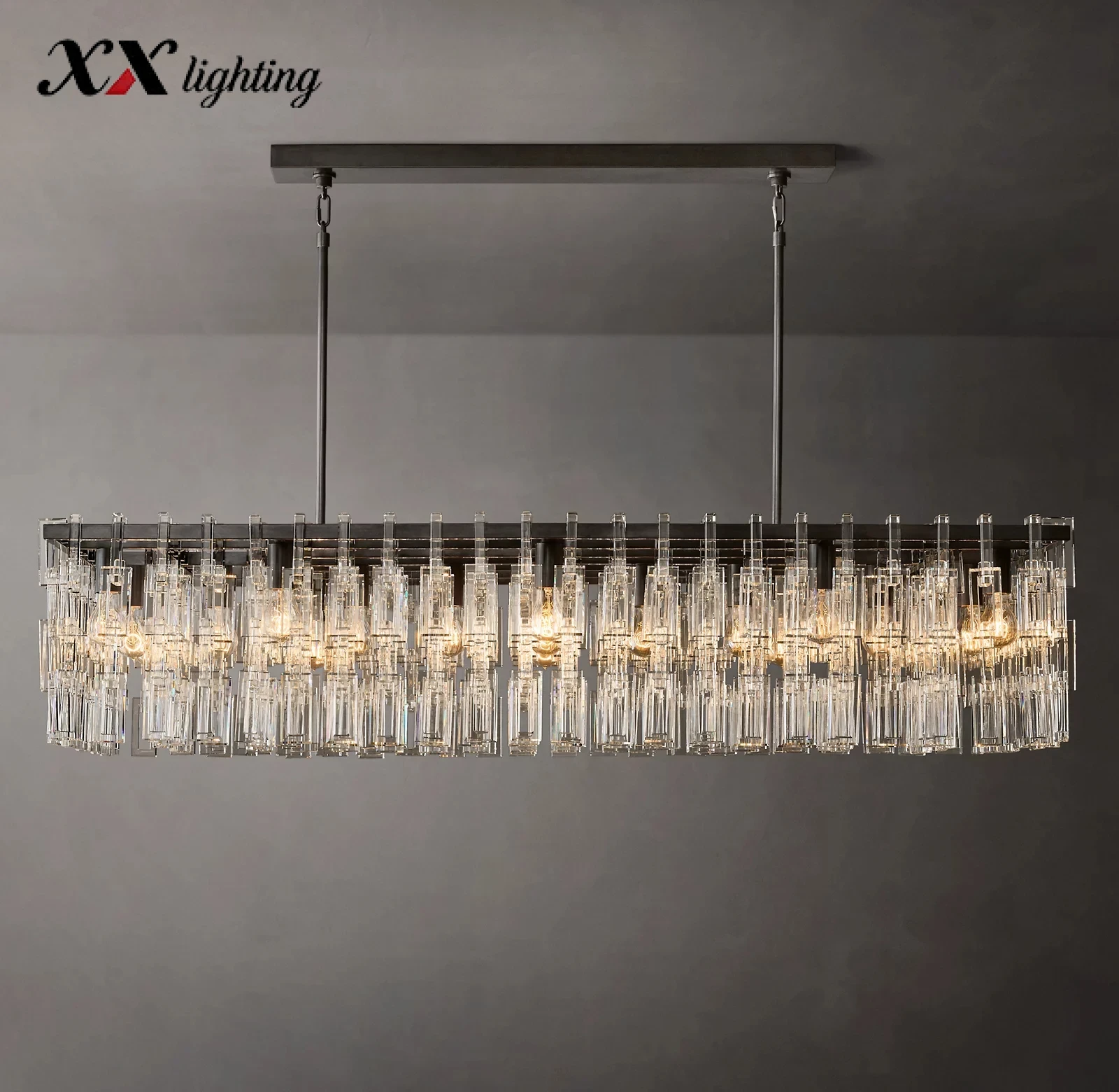 Marignan Rectangular Chandelier 60 inch - 60″, Lacquered Burnished Brass