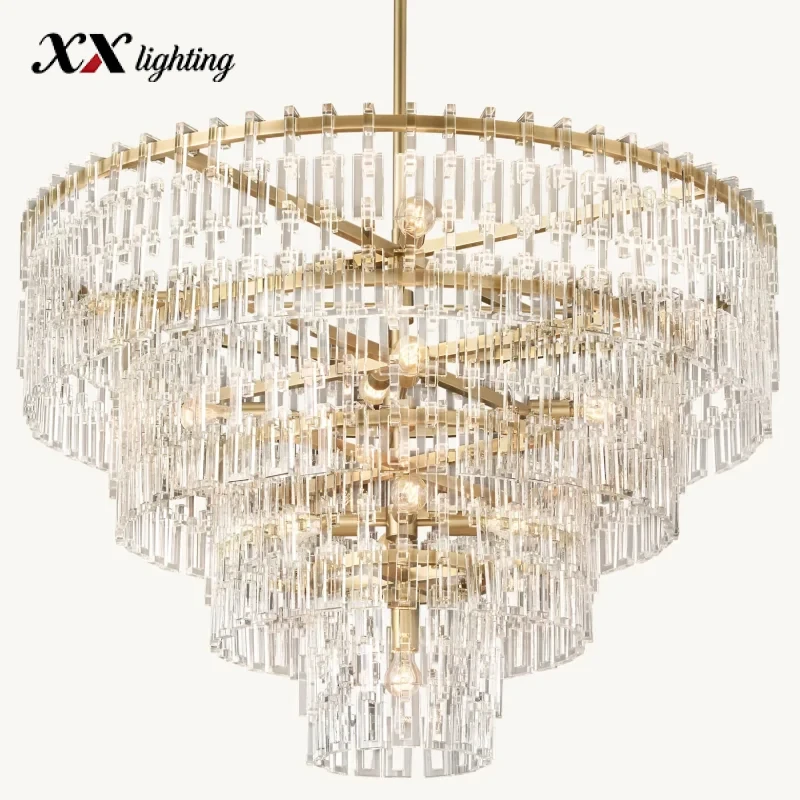 Marignan Tiered Round Chandelier 37 inch - 48", Lacquered Burnished Brass