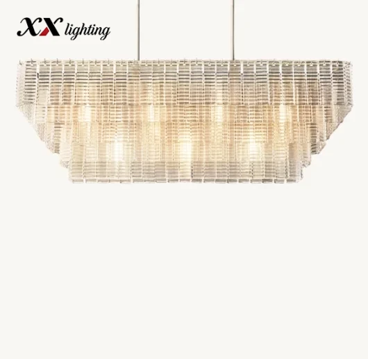 Sirene Clear Glass Rectangular Chandelier - 58½″, Polished Nickel