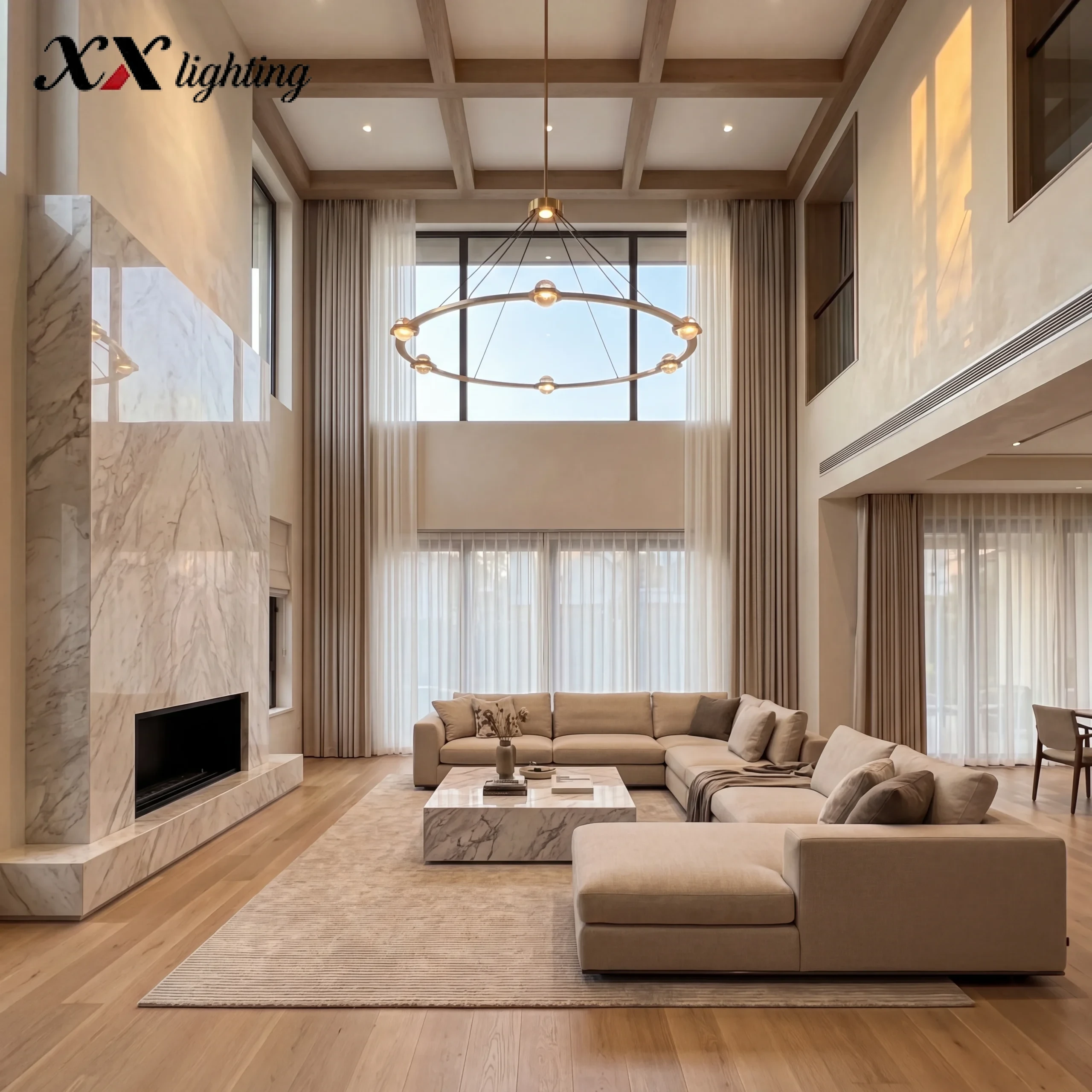 Éclatant Round Chandelier 60 inch - 60″, Lacquered Burnished Brass