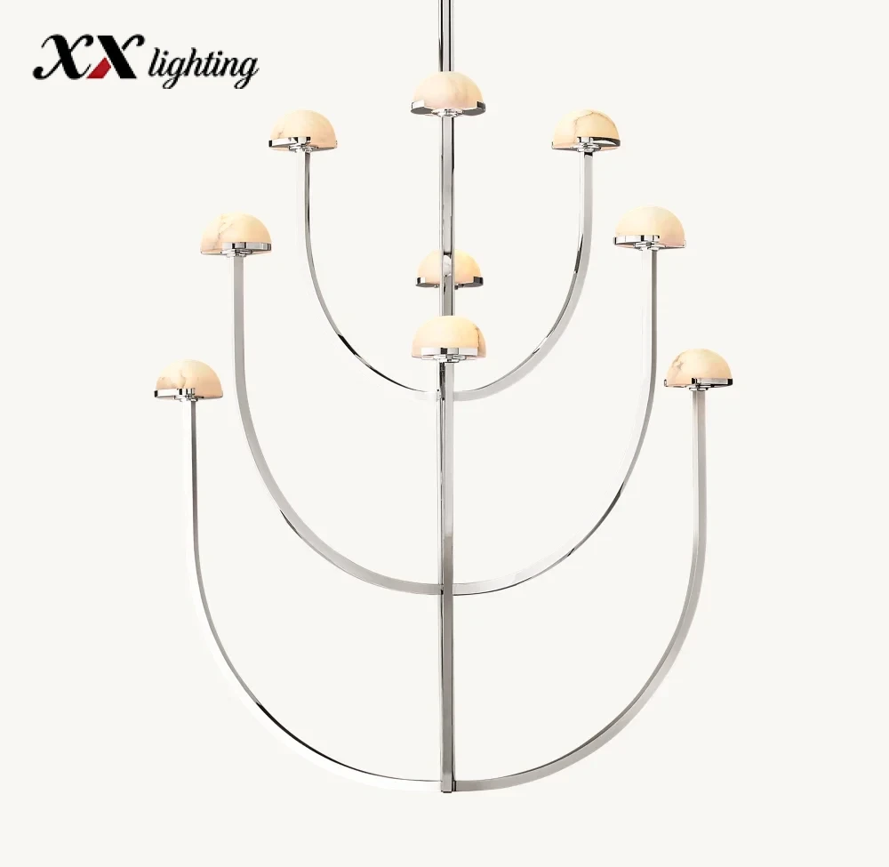 Pedra Round Chandelier 24 inch - 40", Polished Nickel