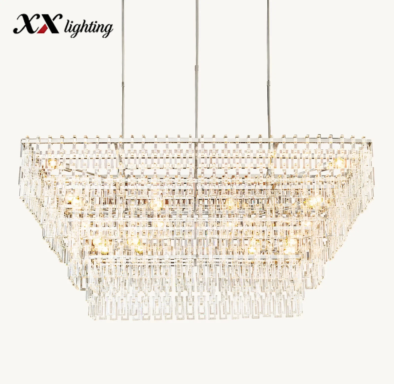 Marignan Tiered Rectangular Chandelier - 71¼", Polished Nickel