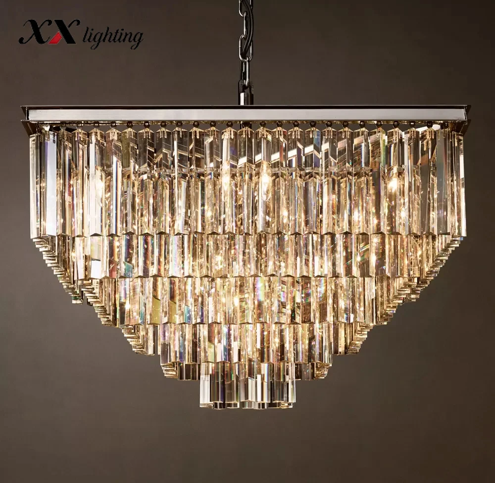 1920S Odeon Square Chandelier - 33¾″, Polished Nickel