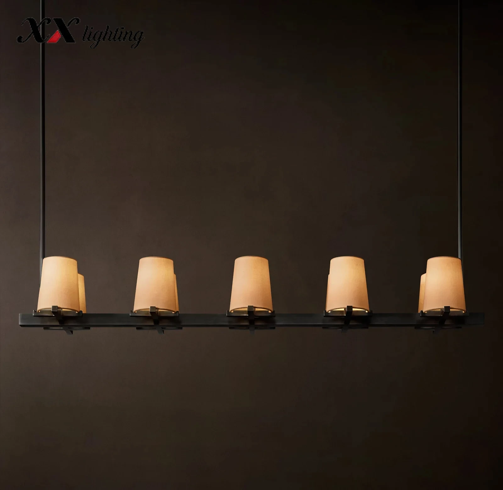 Pauillac Fabric Shade Linear Chandelier 49 inch - 49", Polished Nickel