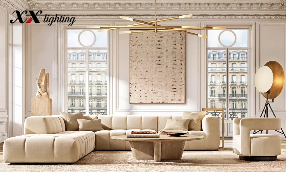 Rousseau 8-Light Mobile Etched Rod Chandelier - 80″, Polished Nickel