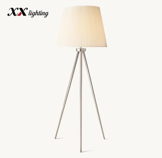 Reed Pleated Silk Shade Floor Lamp - 32″, Polished Nickel