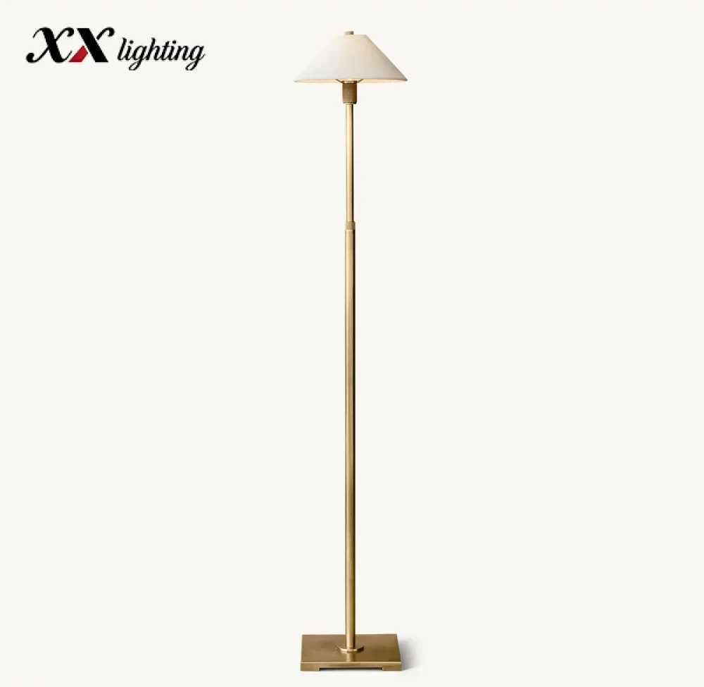 Utilitaire Linen Shade Floor Lamp - 9¾″, Polished Nickel