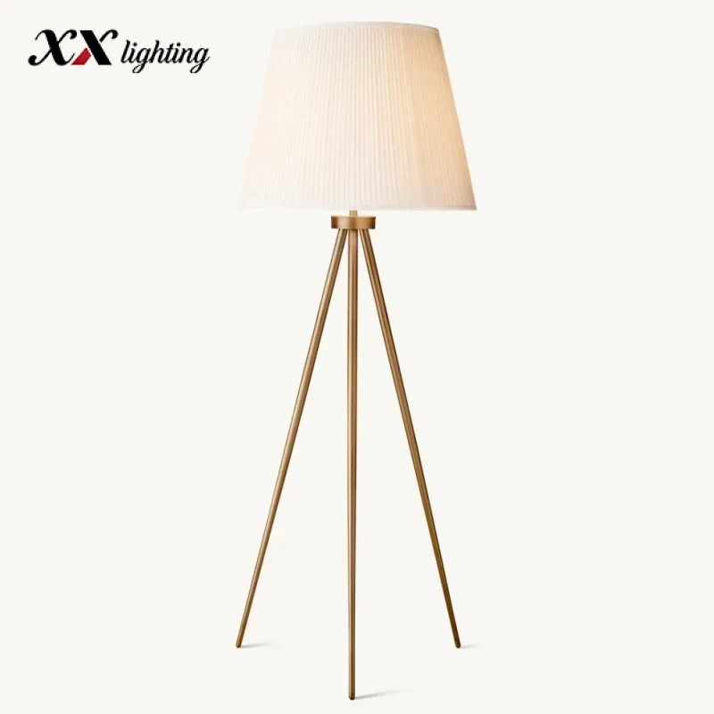 Reed Pleated Silk Shade Floor Lamp 32 inch - 32″, Polished Nickel