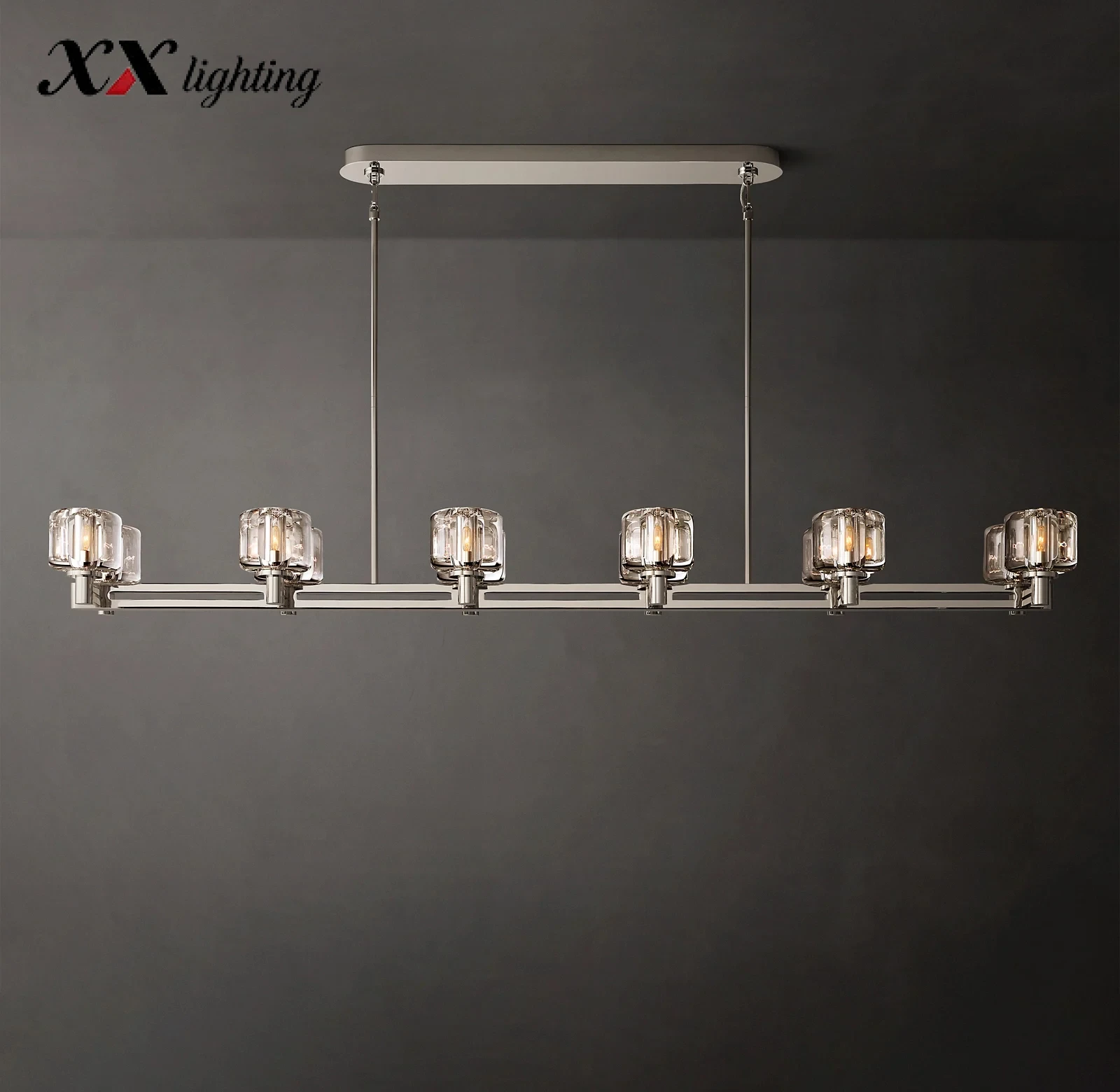 Demaret Double Linear Chandelier 54 inch - 72″, Polished Nickel