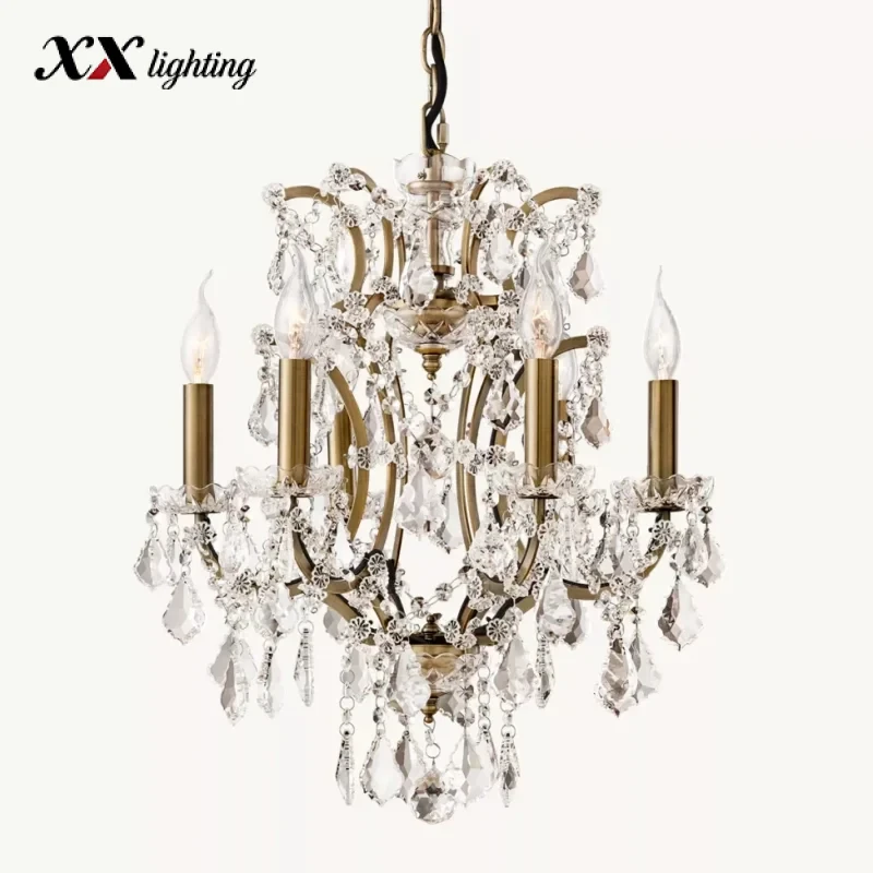 19Th C. Rococo Iron & Crystal Round Chandelier - 18¼", Antiqued Brass
