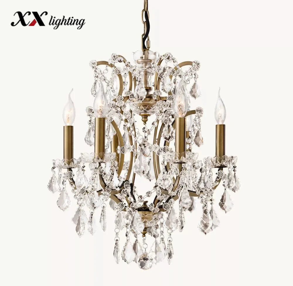 19Th C. Rococo Iron & Crystal Round Chandelier - 18¼", Antiqued Brass