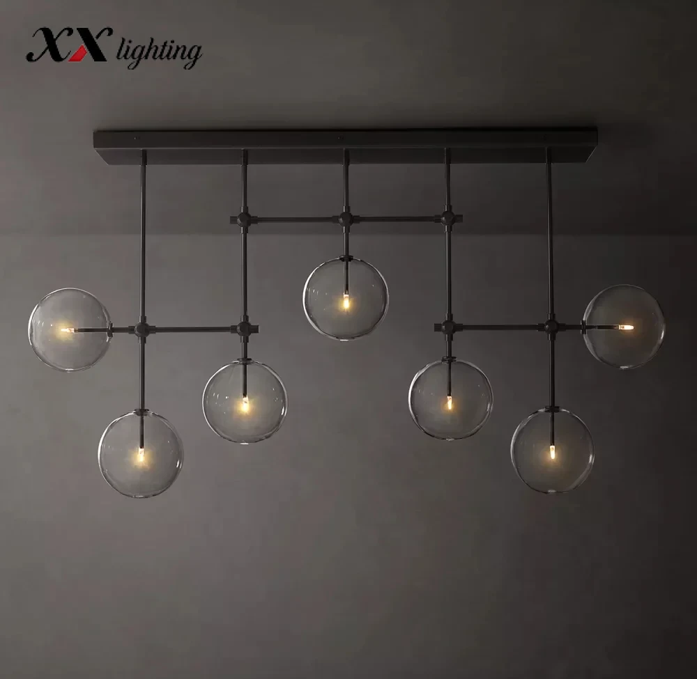 Glass Globe Mobile Linear Chandelier 59 inch - 59″, Polished Nickel