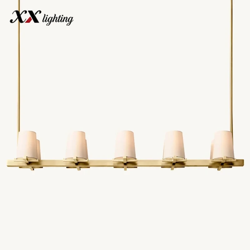 Pauillac Fabric Shade Linear Chandelier 49 inch - 49", Polished Nickel
