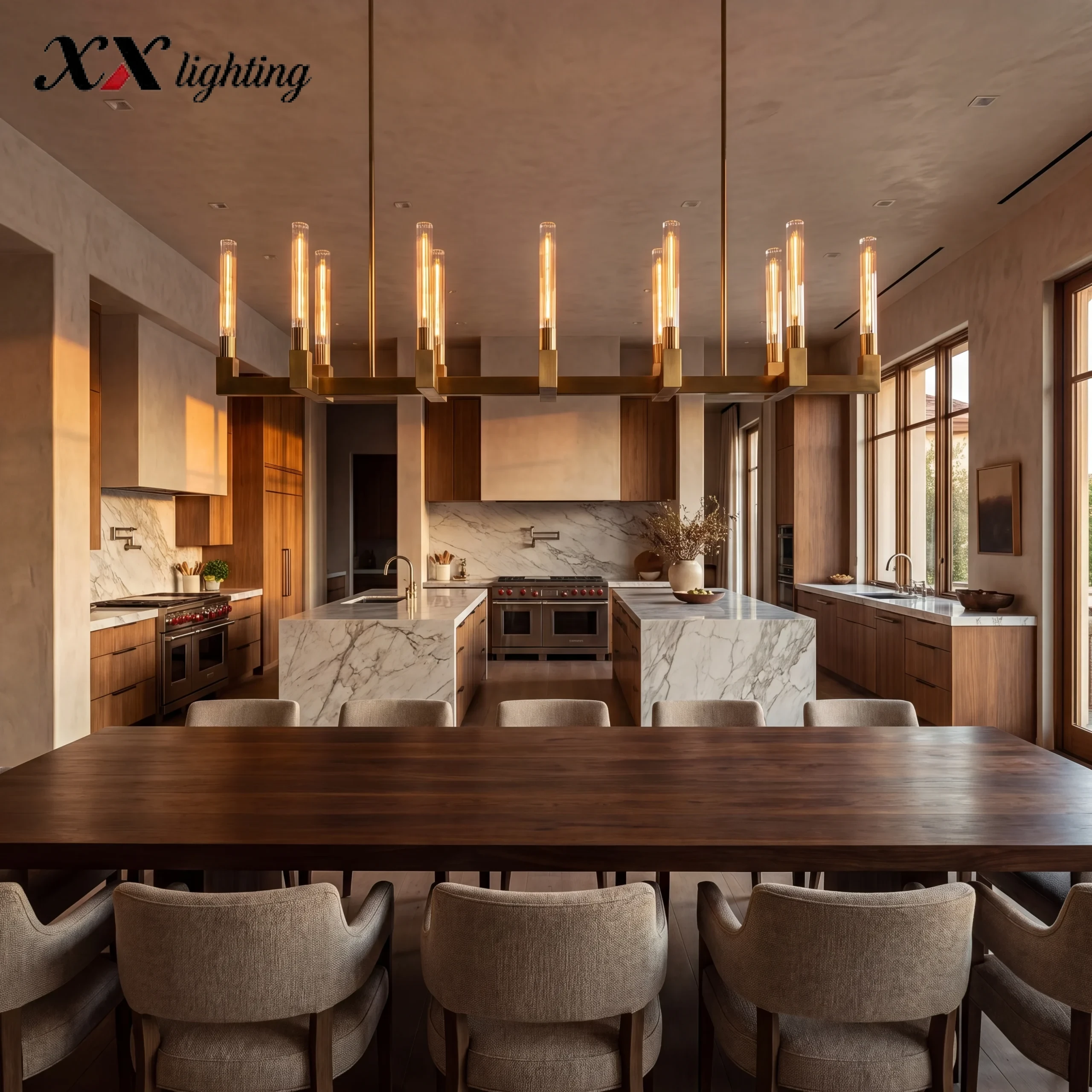 Cannele Linear Chandelier - 66¾″, Satin Nickel