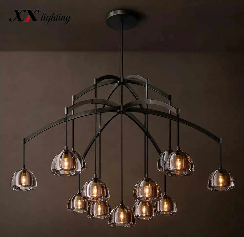 Hemisphere Round Chandelier 36 inch - 60″, Polished Nickel