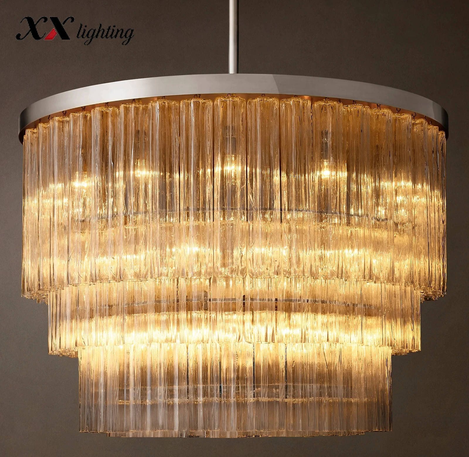 Cielo Three-Tier Round Chandelier - 48", Polished Nickel