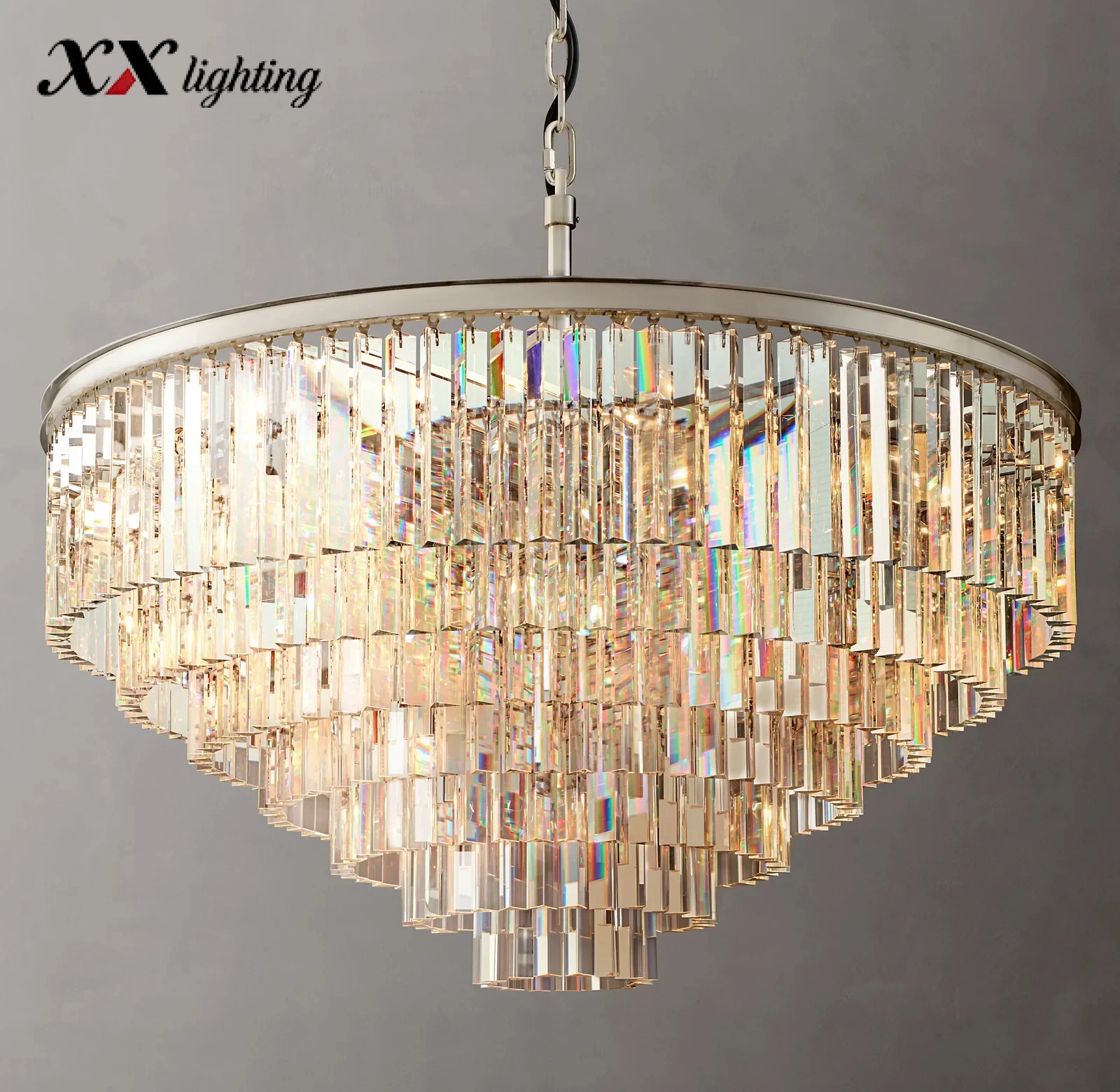 1920S Odeon Round Chandelier - 43¼", Polished Nickel