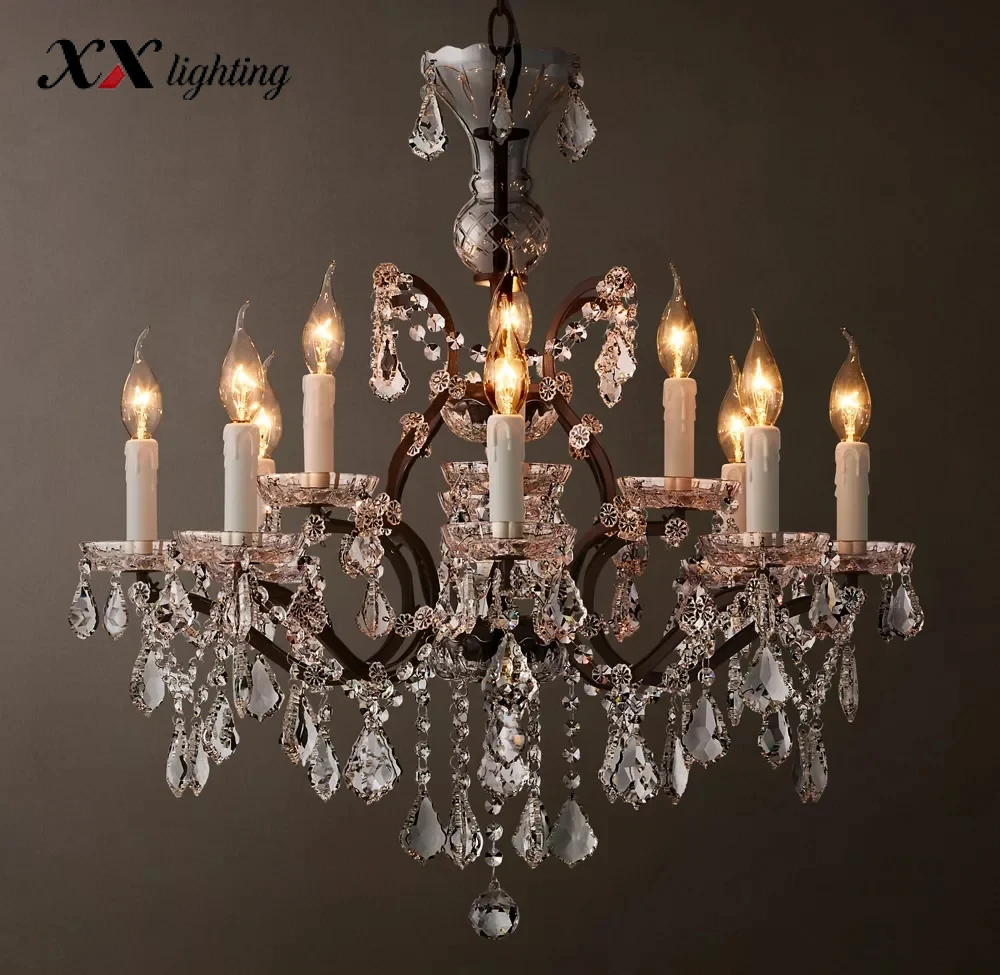 19Th C. Rococo Iron & Crystal Round Chandelier - 27½", Antiqued Brass