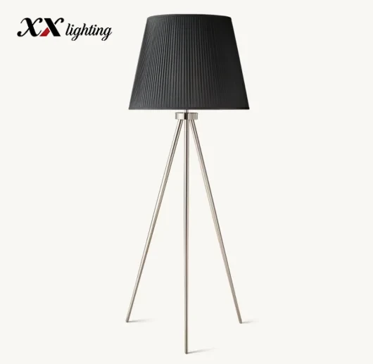 Reed Pleated Silk Shade Floor Lamp - 32″, Polished Nickel
