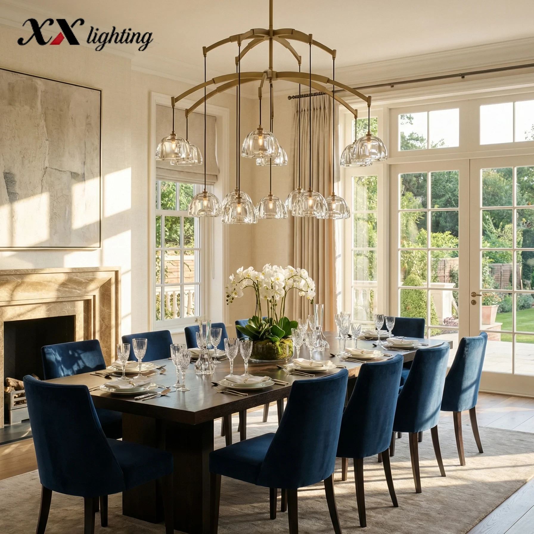 Hemisphere Round Chandelier 36 inch - 48″, Polished Nickel