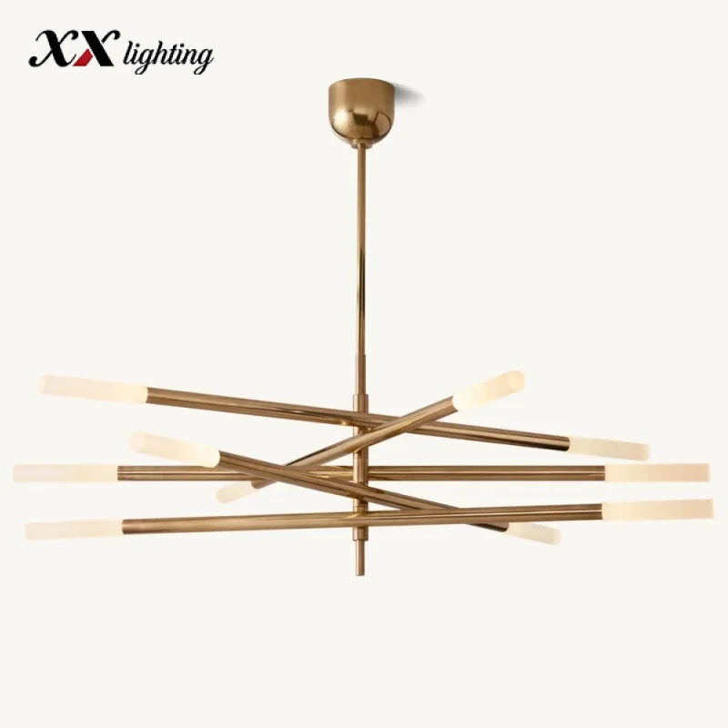 Rousseau 10-Light Mobile Etched Rod Chandelier - 50″, Polished Nickel