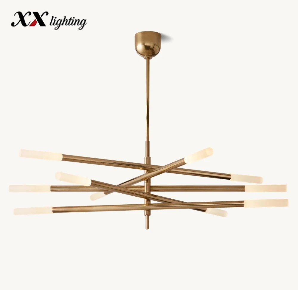 Rousseau 10-Light Mobile Etched Rod Chandelier - 50″, Polished Nickel