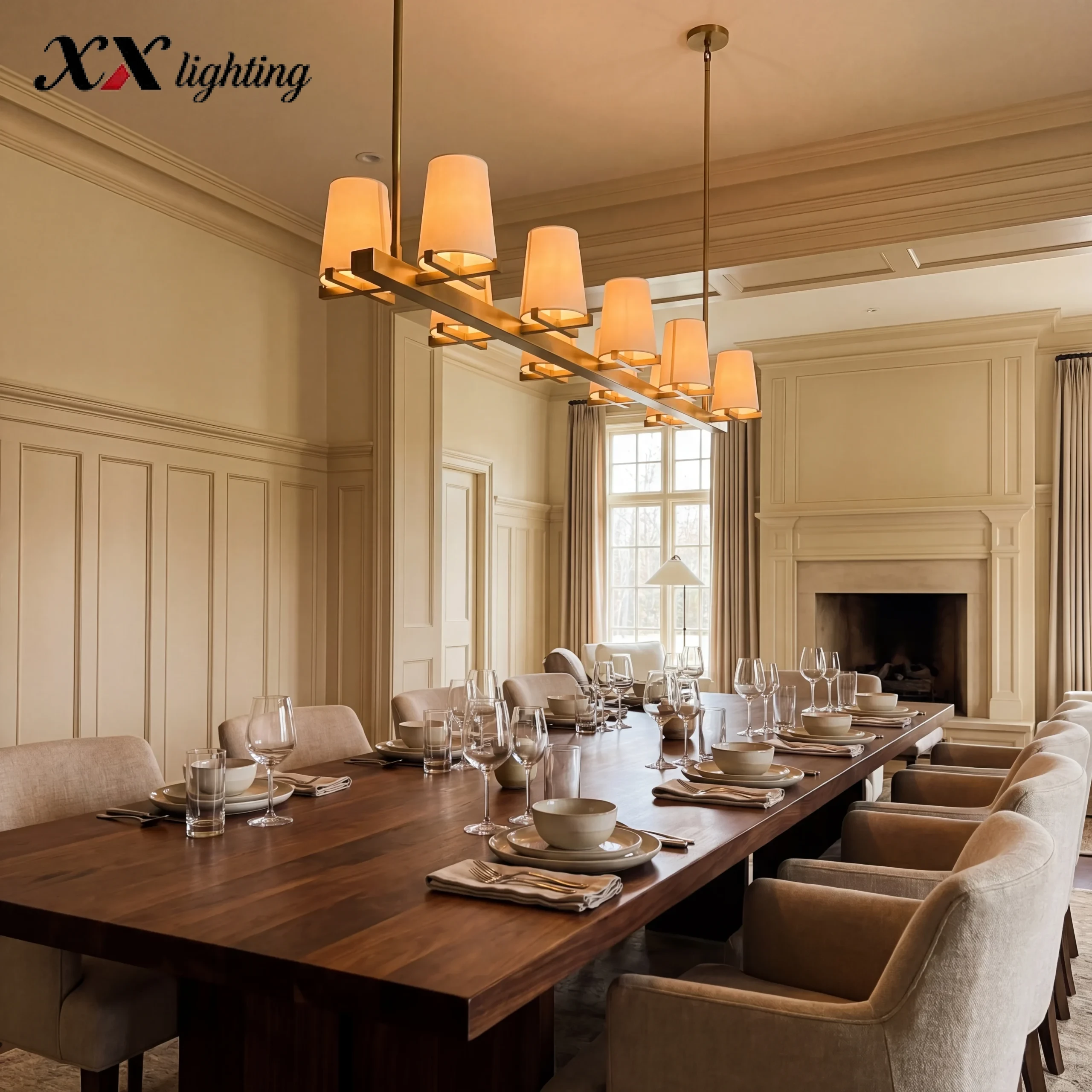 Pauillac Fabric Shade Linear Chandelier 49 inch - 49", Polished Nickel