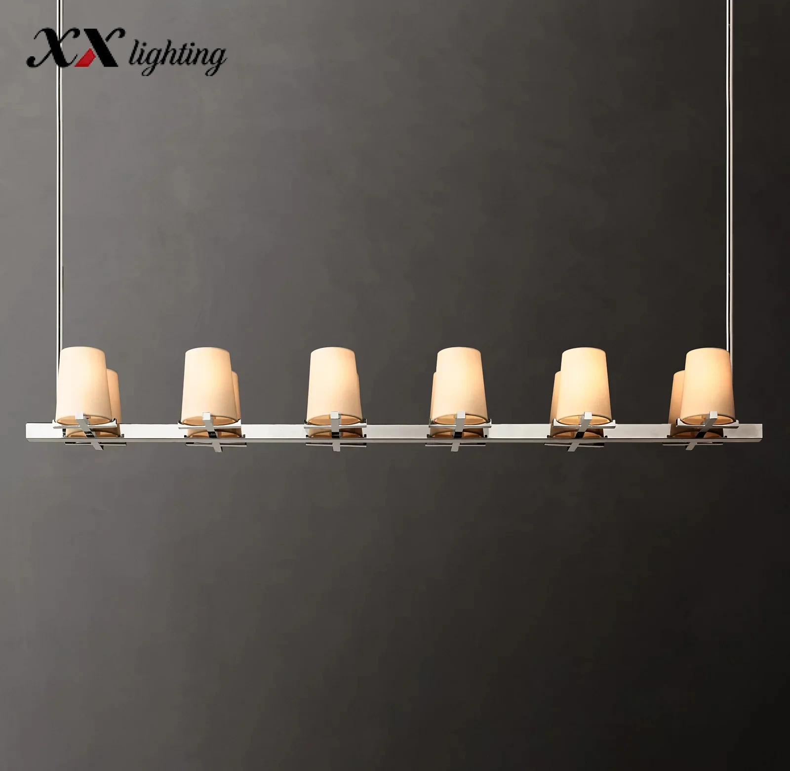 Pauillac Fabric Shade Linear Chandelier 49 inch - 60", Polished Nickel