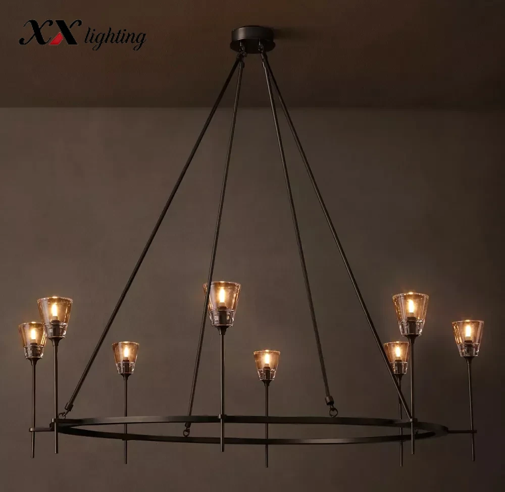 Torche De Verre Round Chandelier - 57¾″, Polished Nickel