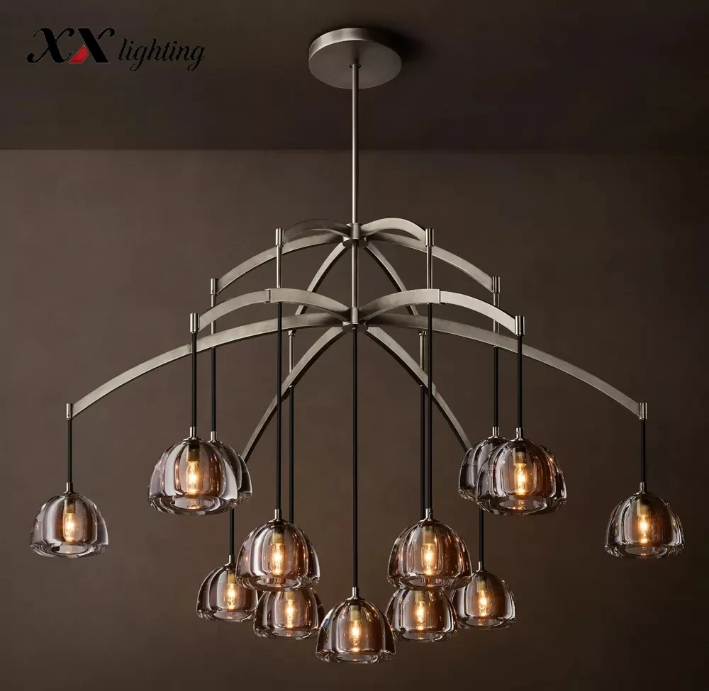 Hemisphere Round Chandelier 36 inch - 60″, Polished Nickel