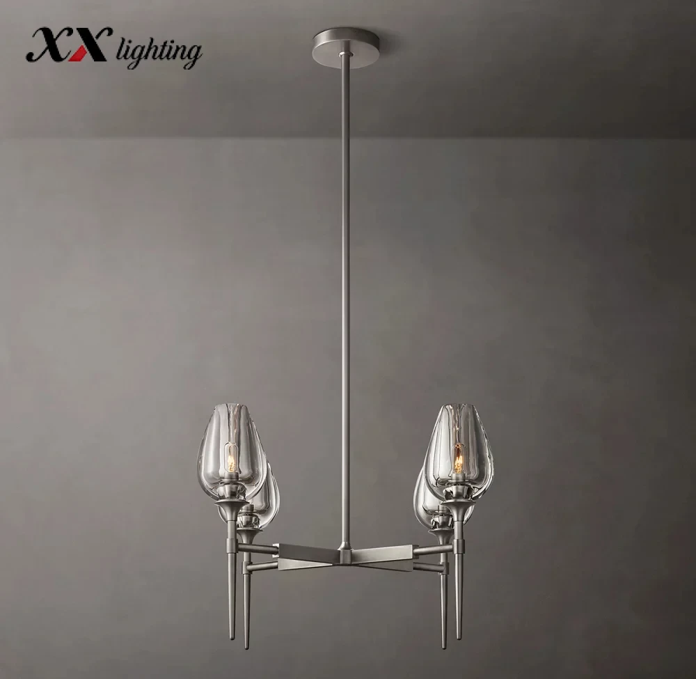 Tulip Round Chandelier 27 inch - 27", Satin Nickel