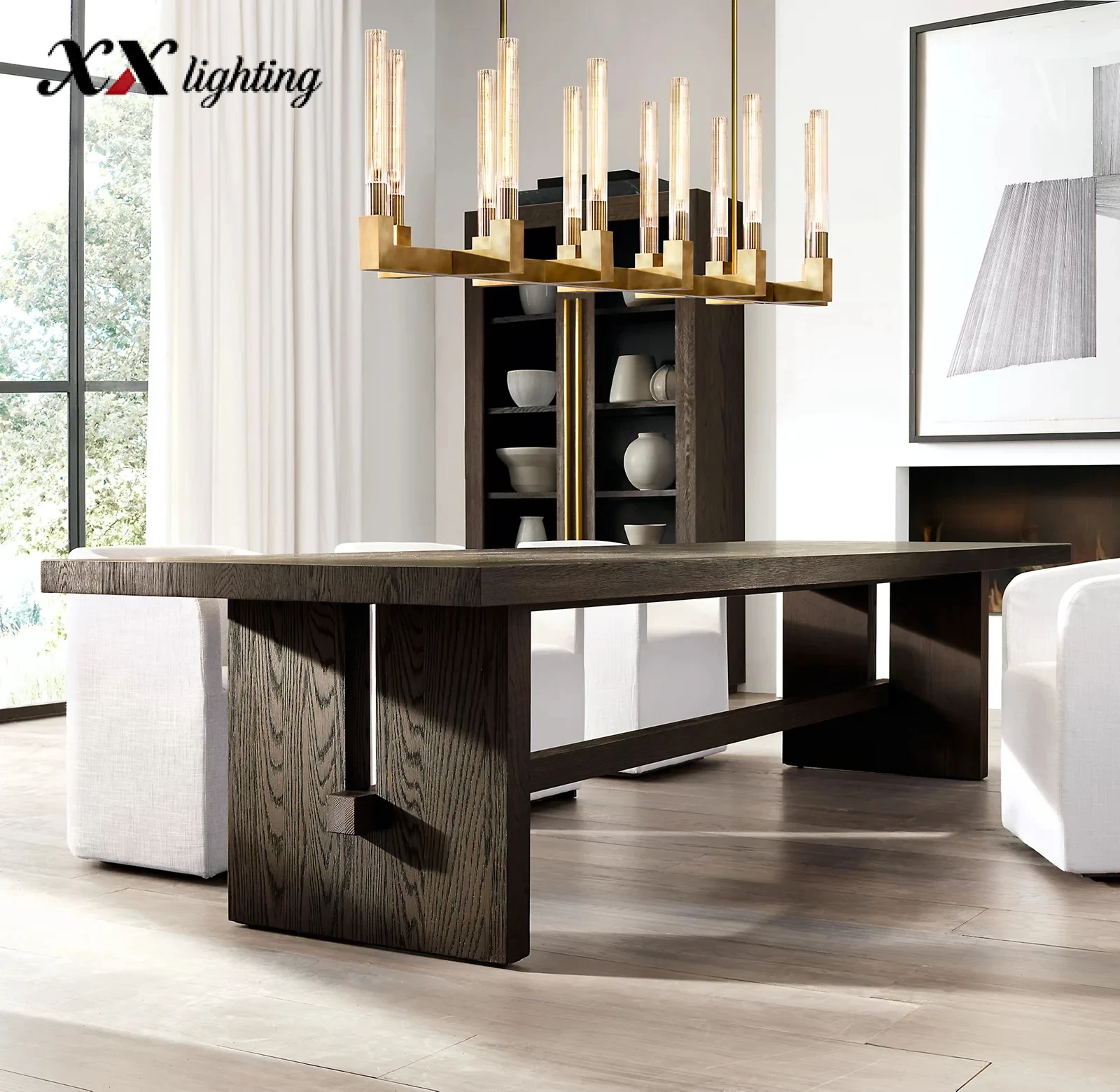 Cannele Linear Chandelier - 54¾″, Satin Nickel