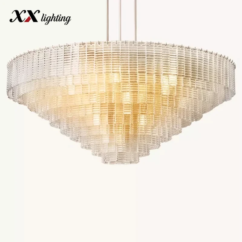 Sirene Clear Glass Round Chandelier - 64½", Satin Nickel