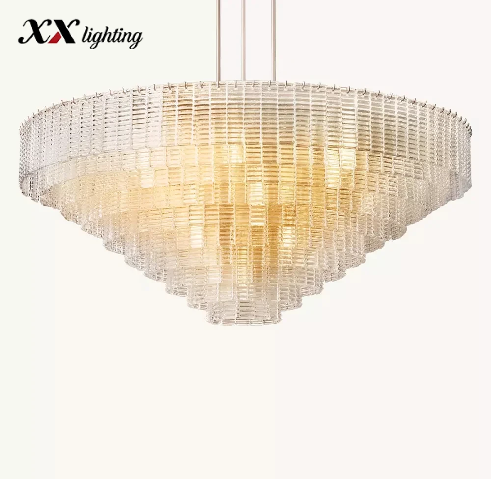 Sirene Clear Glass Round Chandelier - 64½", Satin Nickel