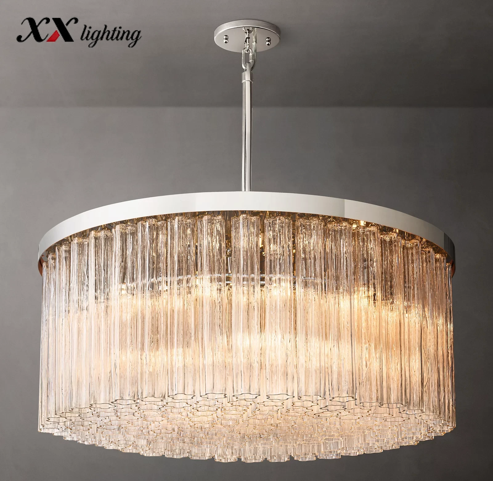 Cielo Round Glass Chandelier - 48", Polished Nickel