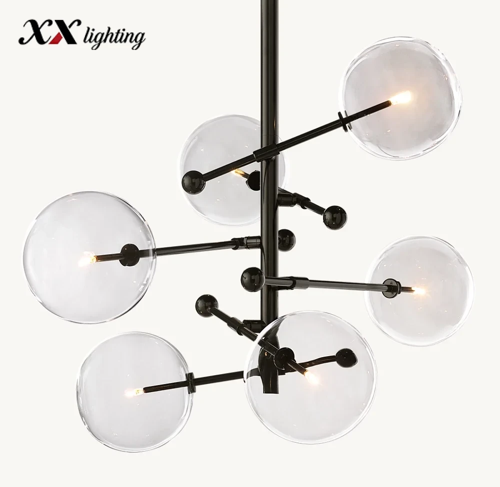 Glass Globe Mobile Six-Arm Chandelier - 39½″, Polished Nickel