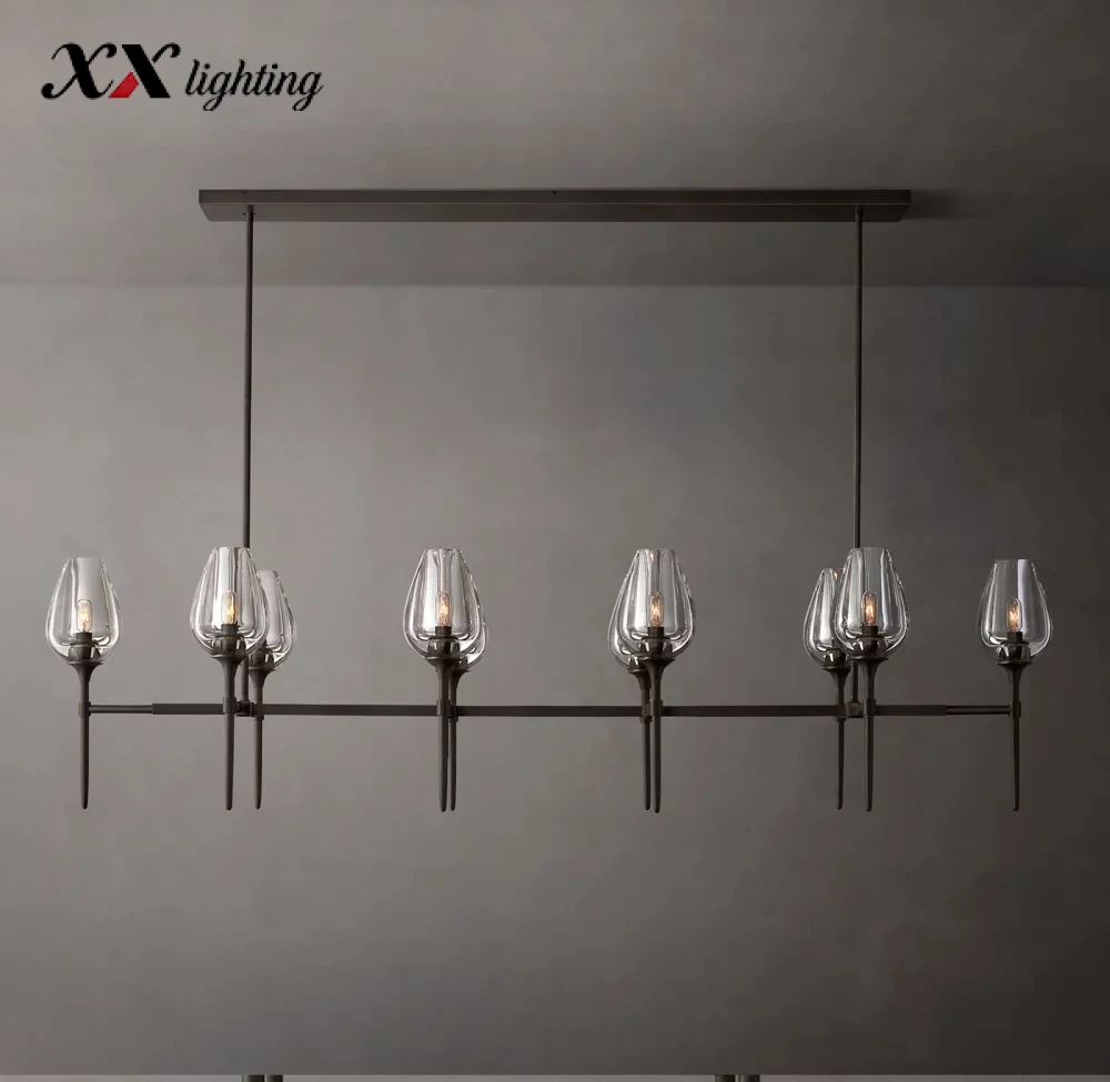Tulip Linear Chandelier 52 inch - 65", Polished Nickel