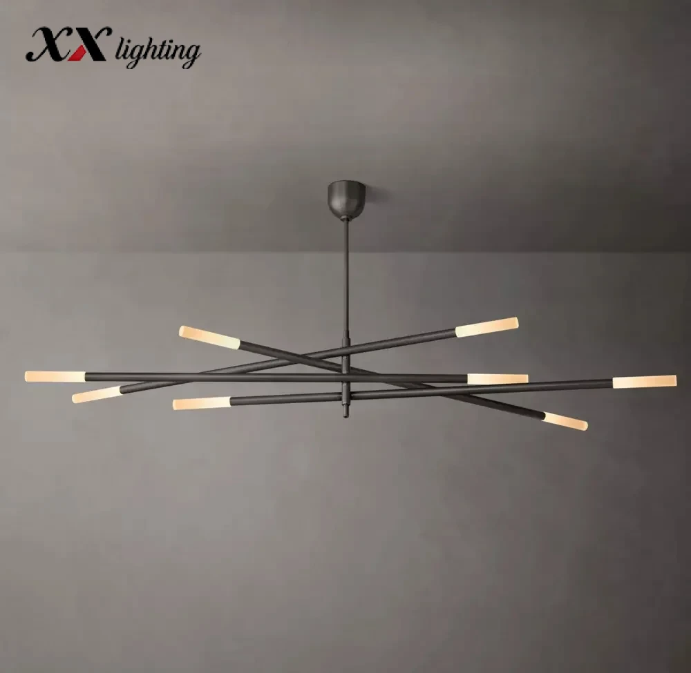Rousseau 8-Light Mobile Etched Rod Chandelier - 65″, Polished Nickel