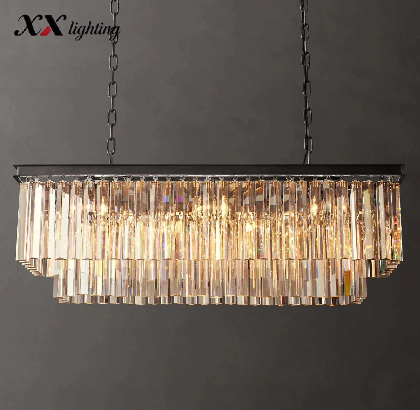 1920S Odeon Rectangular Chandelier - 39¼", Polished Nickel